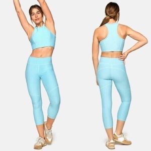 Outdoor Voices Warmup 7/8 leggings & matching Athena crop top - Pool Blue